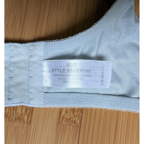 Vtg Cabernet 40D Satin Embroidered Underwire Bra Light Blue Floral Lace 3-Hook - Picture 8 of 10